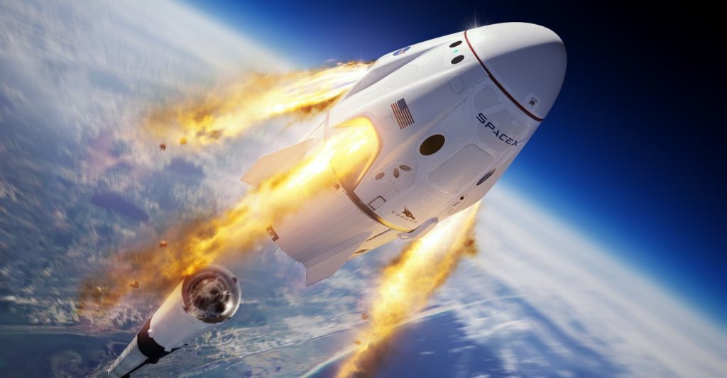 Space X dragon capsule with earth in the background