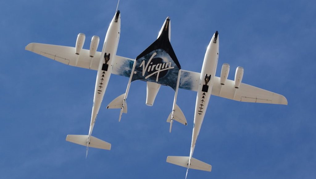 Virgin Galactic SpaceShipTwo against a blue sky