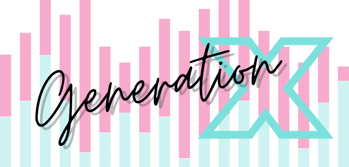 Stylized Generation X on pink and blue background