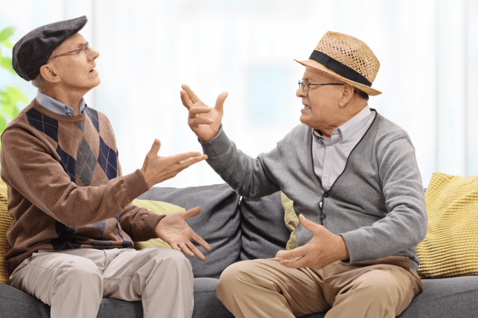 two elderly men arguing